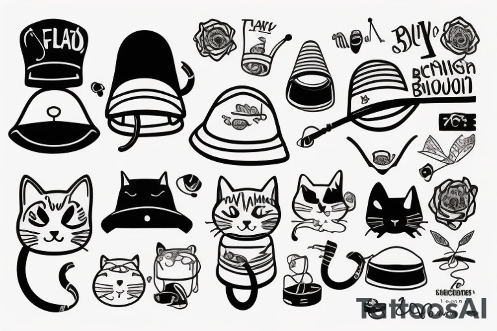 A cat with a bucket hat tattoo idea
