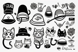 A cat with a bucket hat tattoo idea