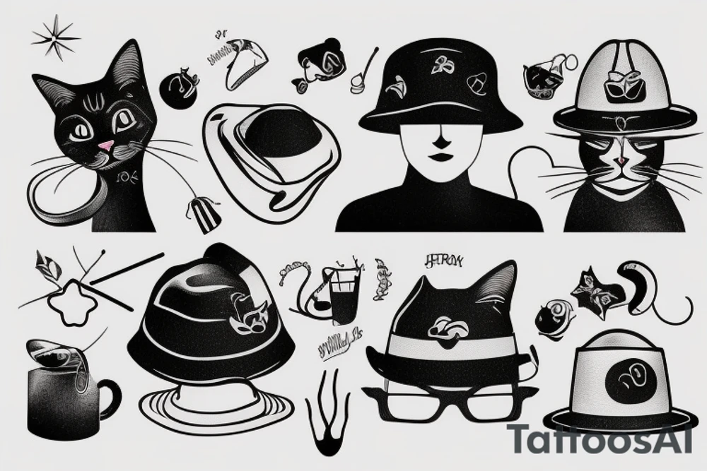A cat with a bucket hat tattoo idea