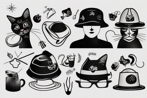 A cat with a bucket hat tattoo idea