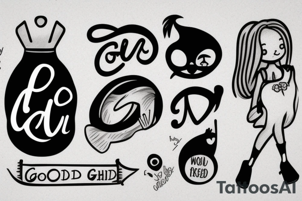 A sign with written good girl on tattoo idea