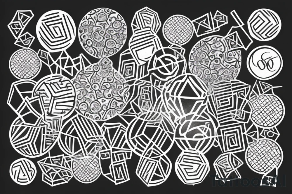 Foil of gold pressed against circles and cubes tattoo idea