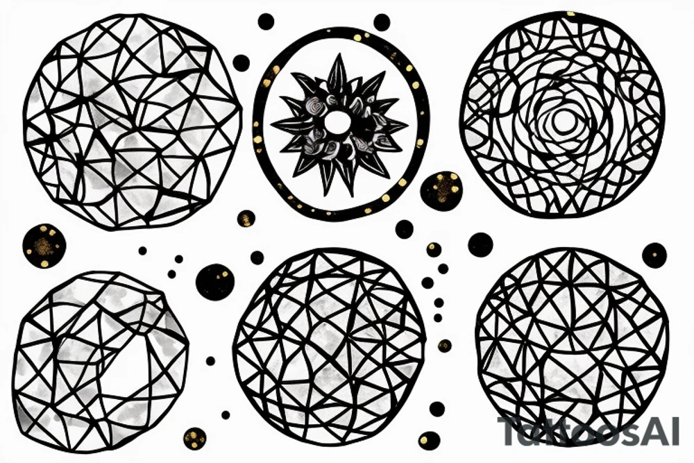 Foil of gold pressed against circles and cubes tattoo idea