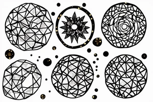 Foil of gold pressed against circles and cubes tattoo idea