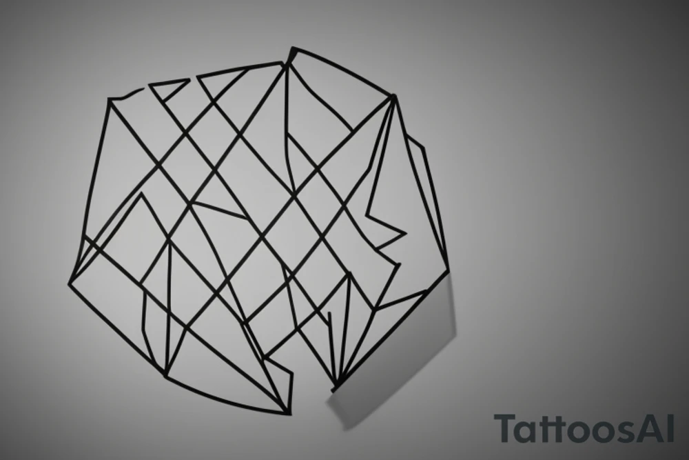 Imagine a form with geometric structures such as triangles and circles. The sizes of the triangles and circles vary, and the circles are more elliptical in shape. These geometric objects are closely packed together, leaving little space between them.

A sheet of film is then stretched over this form and pressed firmly against its surface. The film conforms to the contours of the geometric structures. Sharp edges are formed where the edges of the geometric objects meet the film, marking the transitions between the different shapes.

Despite the presence of sharp edges, the overall surface appears rounded. This is because the film takes on the shape of the geometric structures and bends slightly around them. This creates a sense of smoothness and flexibility in the representation. The film imparts a subtle roundness to the geometric objects. tattoo idea