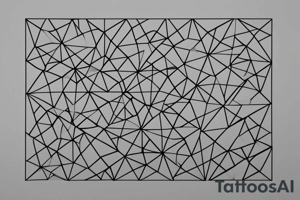Imagine a form with geometric structures such as triangles and circles. The sizes of the triangles and circles vary, and the circles are more elliptical in shape. These geometric objects are closely packed together, leaving little space between them.

A sheet of film is then stretched over this form and pressed firmly against its surface. The film conforms to the contours of the geometric structures. Sharp edges are formed where the edges of the geometric objects meet the film, marking the transitions between the different shapes.

Despite the presence of sharp edges, the overall surface appears rounded. This is because the film takes on the shape of the geometric structures and bends slightly around them. This creates a sense of smoothness and flexibility in the representation. The film imparts a subtle roundness to the geometric objects. tattoo idea