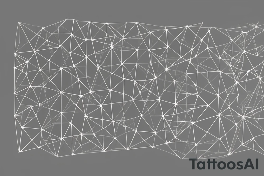 Imagine a form with geometric structures such as triangles and circles. The sizes of the triangles and circles vary, and the circles are more elliptical in shape. These geometric objects are closely packed together, leaving little space between them.

A sheet of film is then stretched over this form and pressed firmly against its surface. The film conforms to the contours of the geometric structures. Sharp edges are formed where the edges of the geometric objects meet the film, marking the transitions between the different shapes.

Despite the presence of sharp edges, the overall surface appears rounded. This is because the film takes on the shape of the geometric structures and bends slightly around them. This creates a sense of smoothness and flexibility in the representation. The film imparts a subtle roundness to the geometric objects. tattoo idea