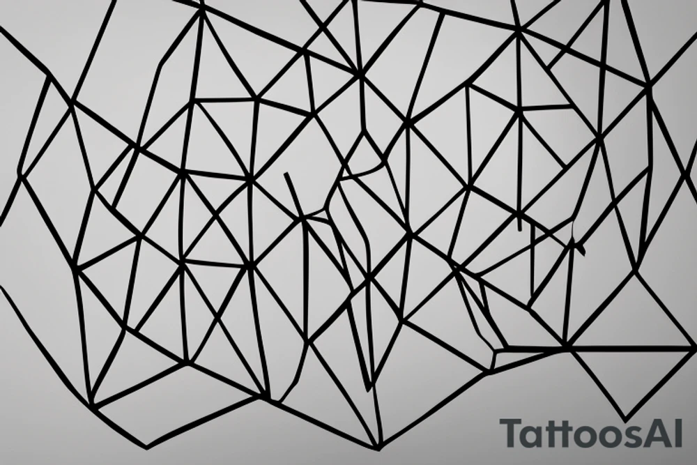 Imagine a form with geometric structures such as triangles and circles. The sizes of the triangles and circles vary, and the circles are more elliptical in shape. These geometric objects are closely packed together, leaving little space between them.

A sheet of film is then stretched over this form and pressed firmly against its surface. The film conforms to the contours of the geometric structures. Sharp edges are formed where the edges of the geometric objects meet the film, marking the transitions between the different shapes.

Despite the presence of sharp edges, the overall surface appears rounded. This is because the film takes on the shape of the geometric structures and bends slightly around them. This creates a sense of smoothness and flexibility in the representation. The film imparts a subtle roundness to the geometric objects. tattoo idea