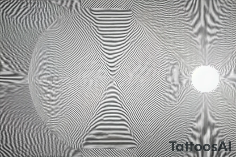 Imagine a form with geometric structures such as triangles and circles. The sizes of the triangles and circles vary, and the circles are more elliptical in shape. These geometric objects are closely packed together, leaving little space between them.

A sheet of film is then stretched over this form and pressed firmly against its surface. The film conforms to the contours of the geometric structures. Sharp edges are formed where the edges of the geometric objects meet the film, marking the transitions between the different shapes.

Despite the presence of sharp edges, the overall surface appears rounded. This is because the film takes on the shape of the geometric structures and bends slightly around them. This creates a sense of smoothness and flexibility in the representation. The film imparts a subtle roundness to the geometric objects. tattoo idea