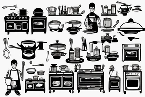 full figure of a male cook at a 4 burner stove tattoo idea