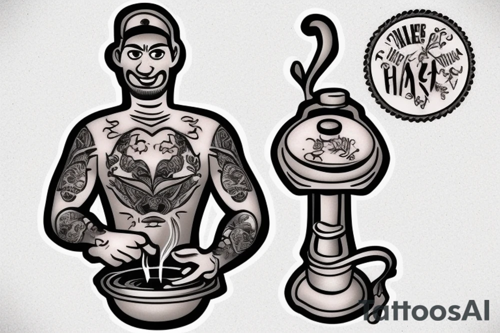 full figure of a male cook at a 4 burner stove tattoo idea