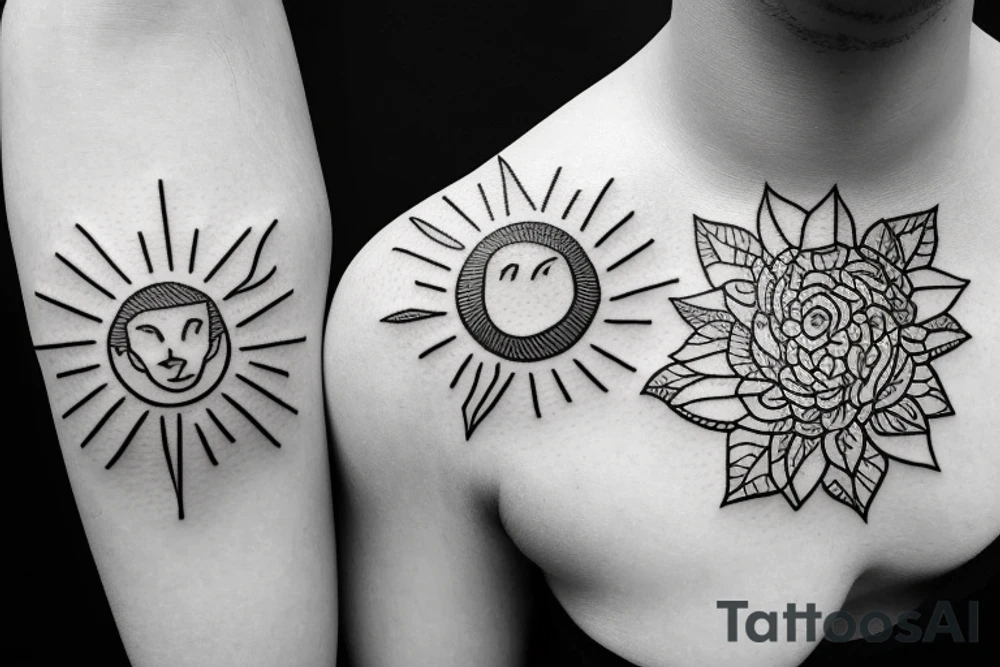 Three little square horizontally aligned, one with flowers in it, one with a mountain and a sun in it, one with a nightsky in it tattoo idea