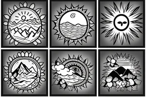 Three little square horizontally aligned, one with flowers in it, one with a mountain and a sun in it, one with a nightsky in it tattoo idea