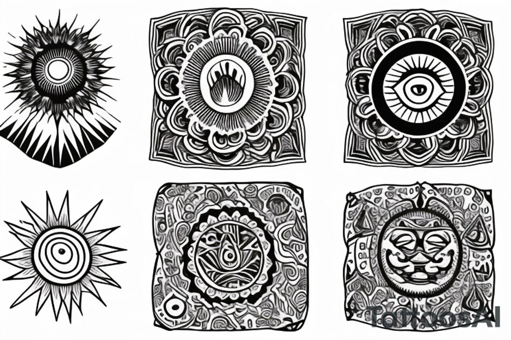 Three little square horizontally aligned, one with flowers in it, one with a mountain and a sun in it, one with a nightsky in it tattoo idea