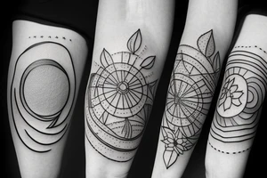 Three little square horizontally aligned, one with flowers in it, one with a mountain and a sun in it, one with a nightsky in it tattoo idea