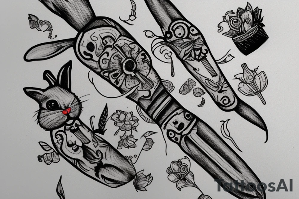 Dagger made of a rabbit head and a carrot tattoo idea