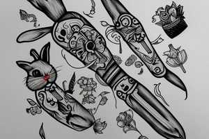 Dagger made of a rabbit head and a carrot tattoo idea