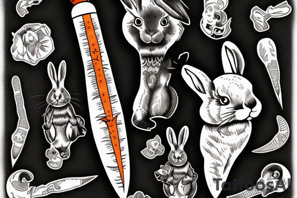 Dagger made of a rabbit head and a carrot tattoo idea