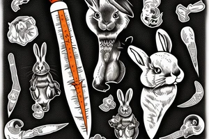 Dagger made of a rabbit head and a carrot tattoo idea