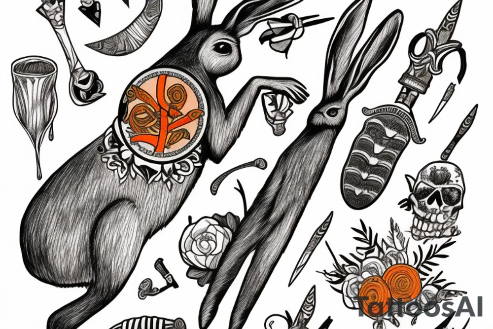 Dagger made of a rabbit head and a carrot tattoo idea