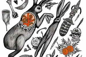 Dagger made of a rabbit head and a carrot tattoo idea