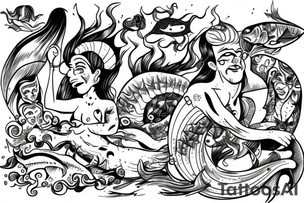 Bohamian merman tattoo idea