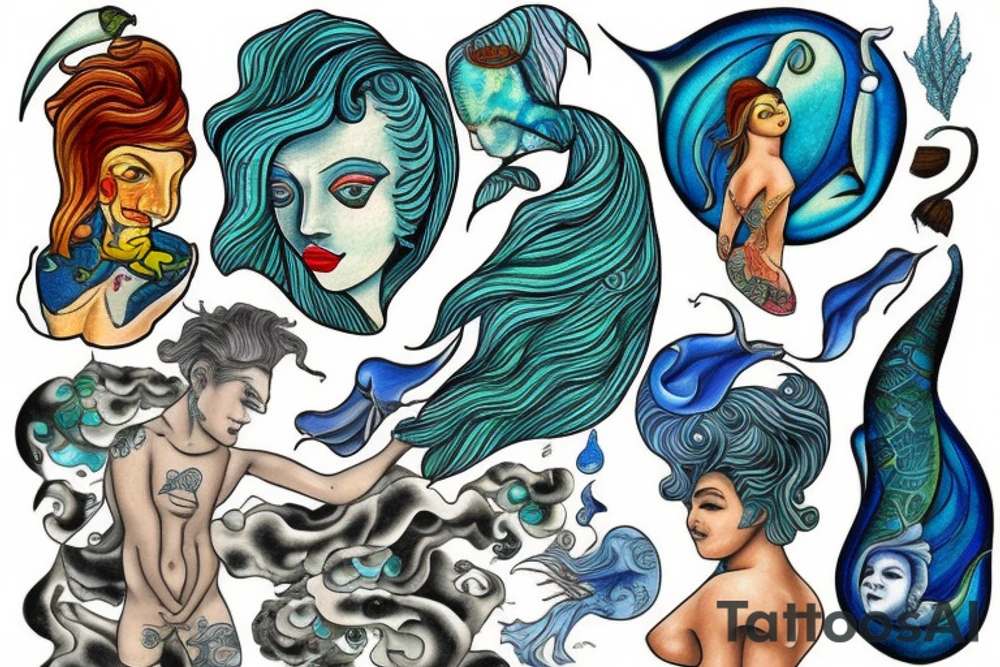 Bohamian merman tattoo idea