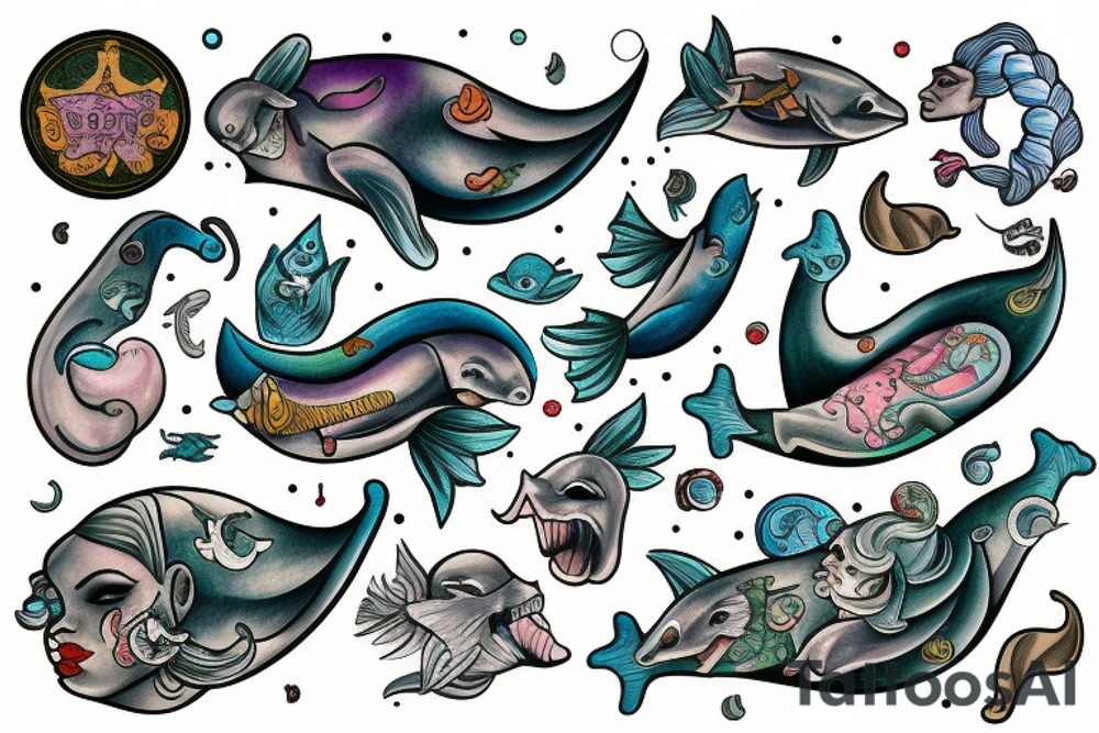 Bohamian merman tattoo idea