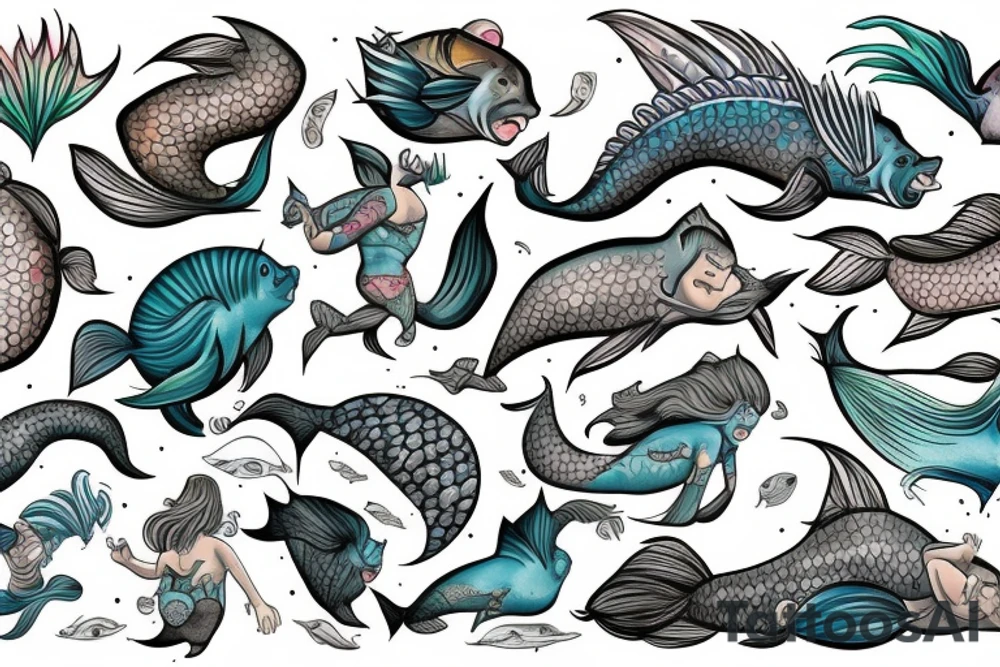 Bohamian merman tattoo idea