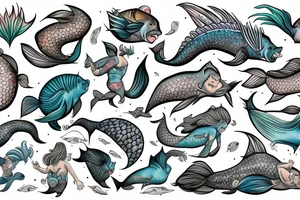 Bohamian merman tattoo idea