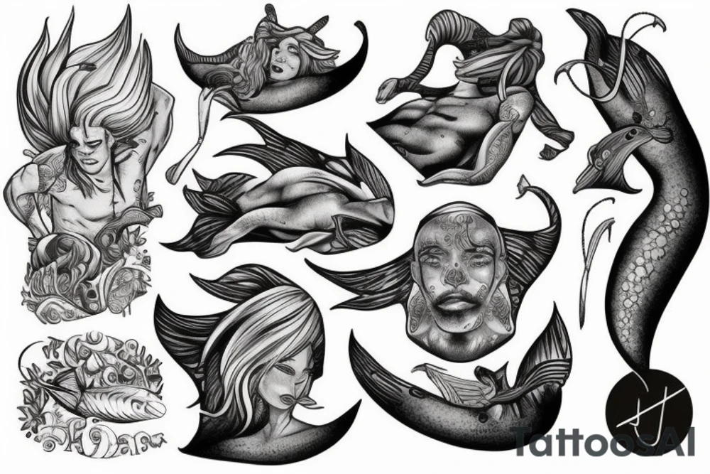 Bohamian merman tattoo idea