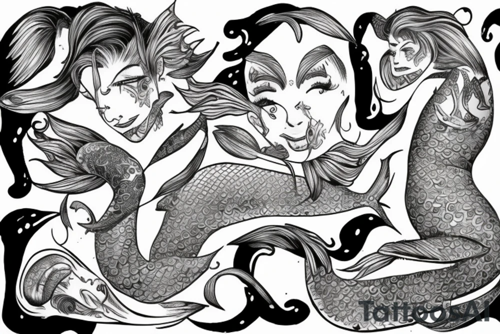 Bohamian merman tattoo idea