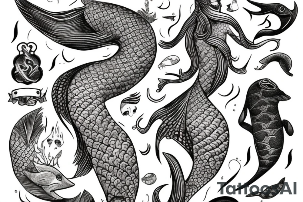 Bohamian merman tattoo idea