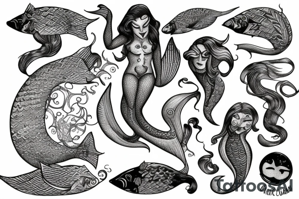 Bohamian merman tattoo idea