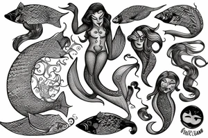 Bohamian merman tattoo idea