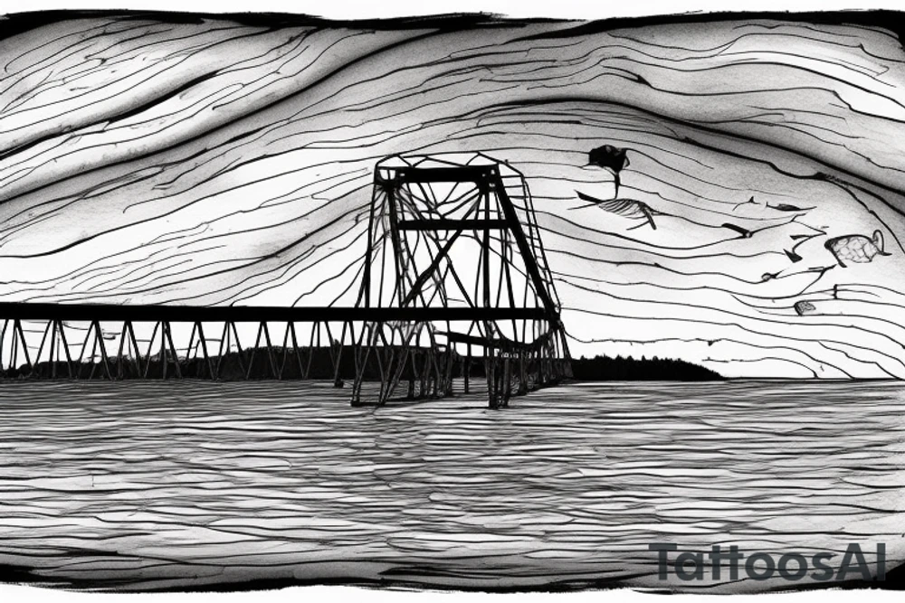 Manitoulin Island swing bridge with sunset tattoo idea