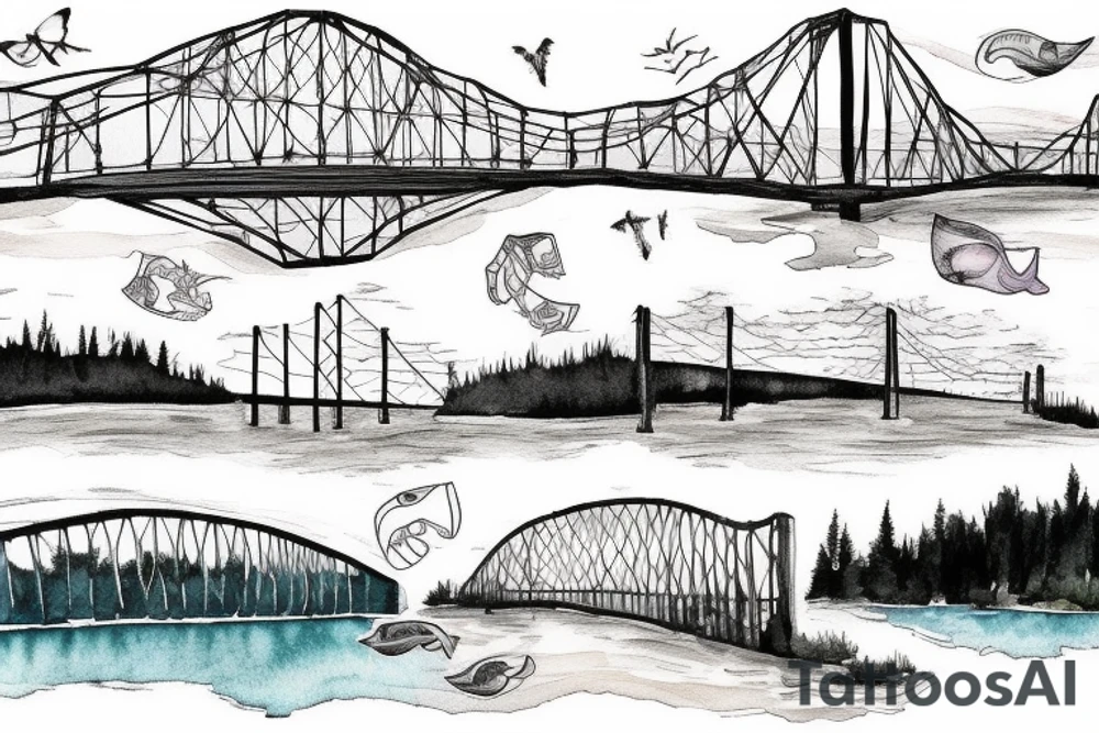 Manitoulin Island bridge with sunset tattoo idea