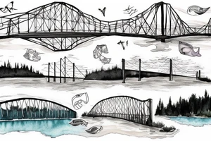 Manitoulin Island bridge with sunset tattoo idea