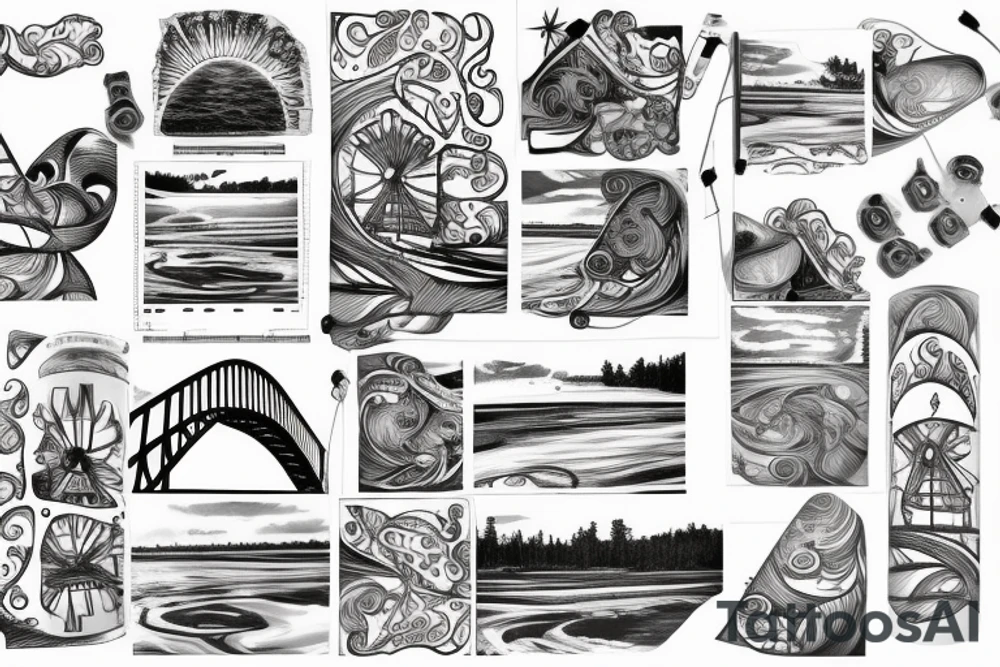 Manitoulin Island bridge with sunset tattoo idea