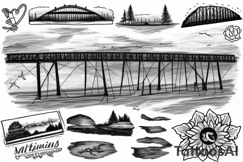 Manitoulin Island bridge with sunset tattoo idea