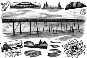 Manitoulin Island bridge with sunset tattoo idea