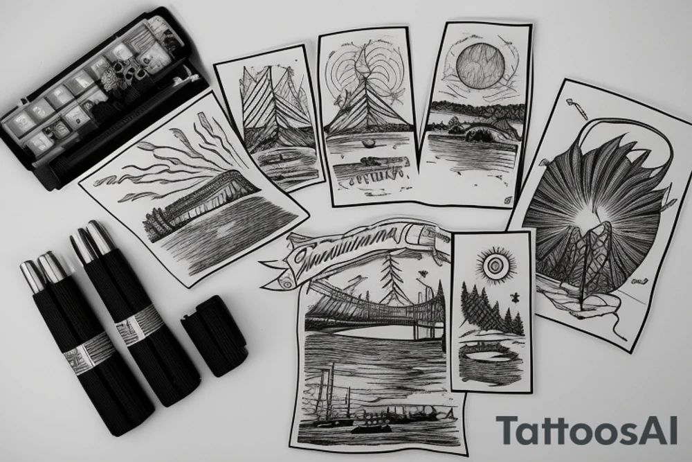 Manitoulin Island bridge with sunset tattoo idea