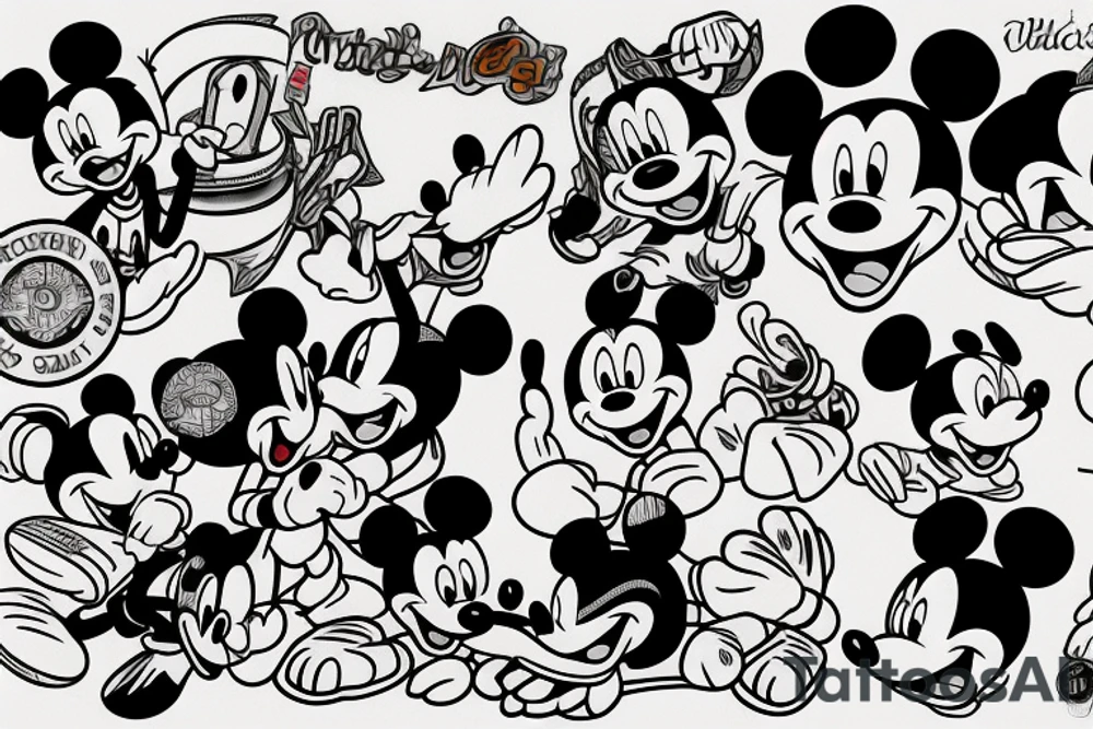 Mickey Mouse playing ice hockey tattoo idea