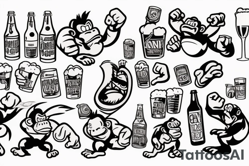 Donkey Kong chugging a beer tattoo idea