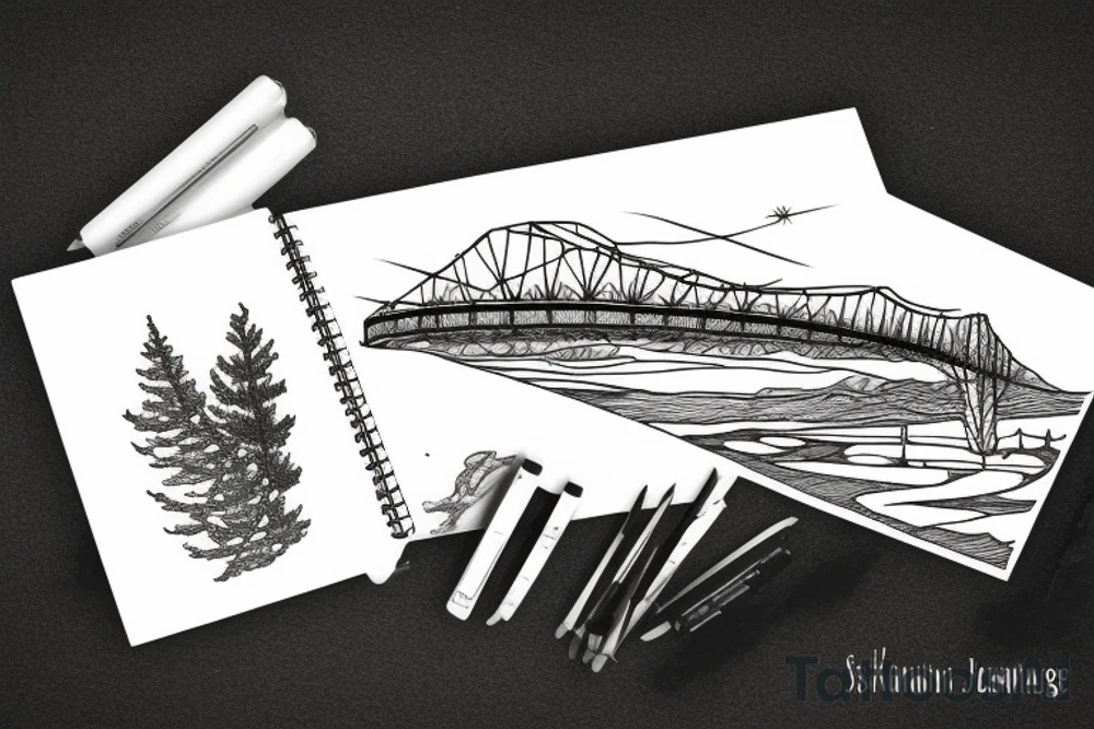 Manitoulin Island bridge with sunset tattoo idea