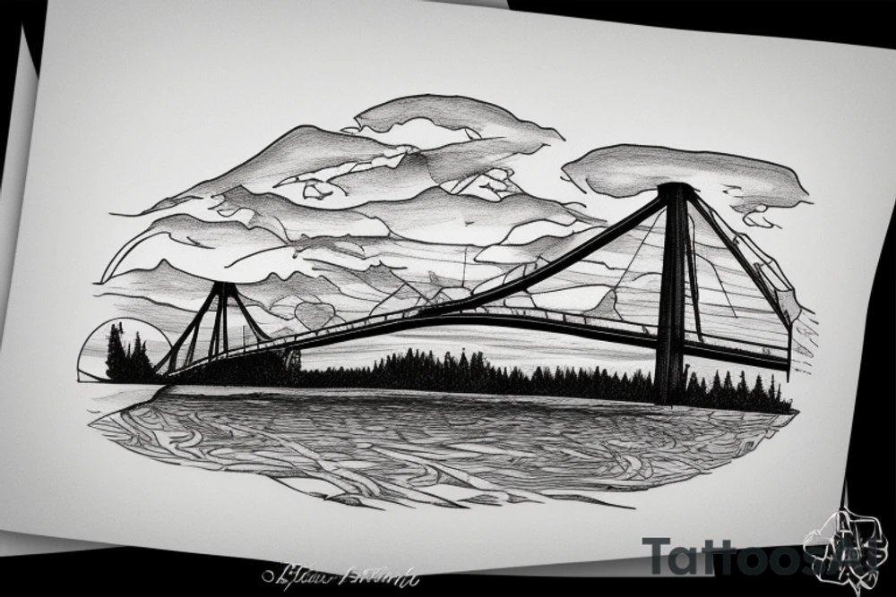 Manitoulin Island bridge with sunset tattoo idea