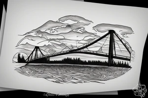 Manitoulin Island bridge with sunset tattoo idea