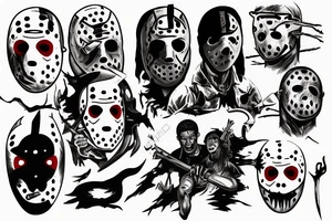 Horror Jason from Friday the 13th, holding a machete tattoo idea