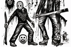Horror Jason from Friday the 13th, holding a bloody machete tattoo idea