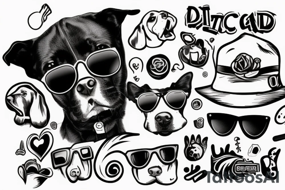 Dog wearing sunglasses smoking a cigar tattoo idea
